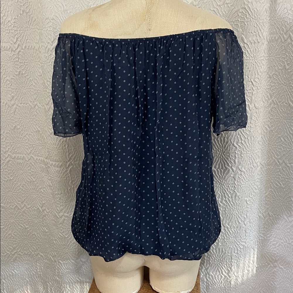 Chic Navy Sheer Blouse with Polka Dots - Picture 5 of 11